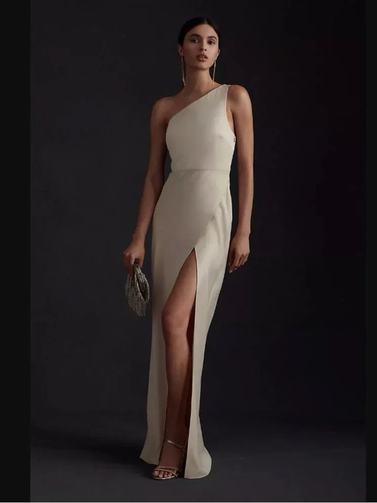 BHLDN Dresses & Skirts - BHLDN Dylan Champagne One-Shoulder Satin Maxi Bridesmaid Dress, Sz 6